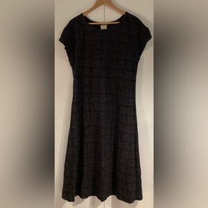 K Brower Vintage Black, block print, Cotton Mid Legnth dress. medium